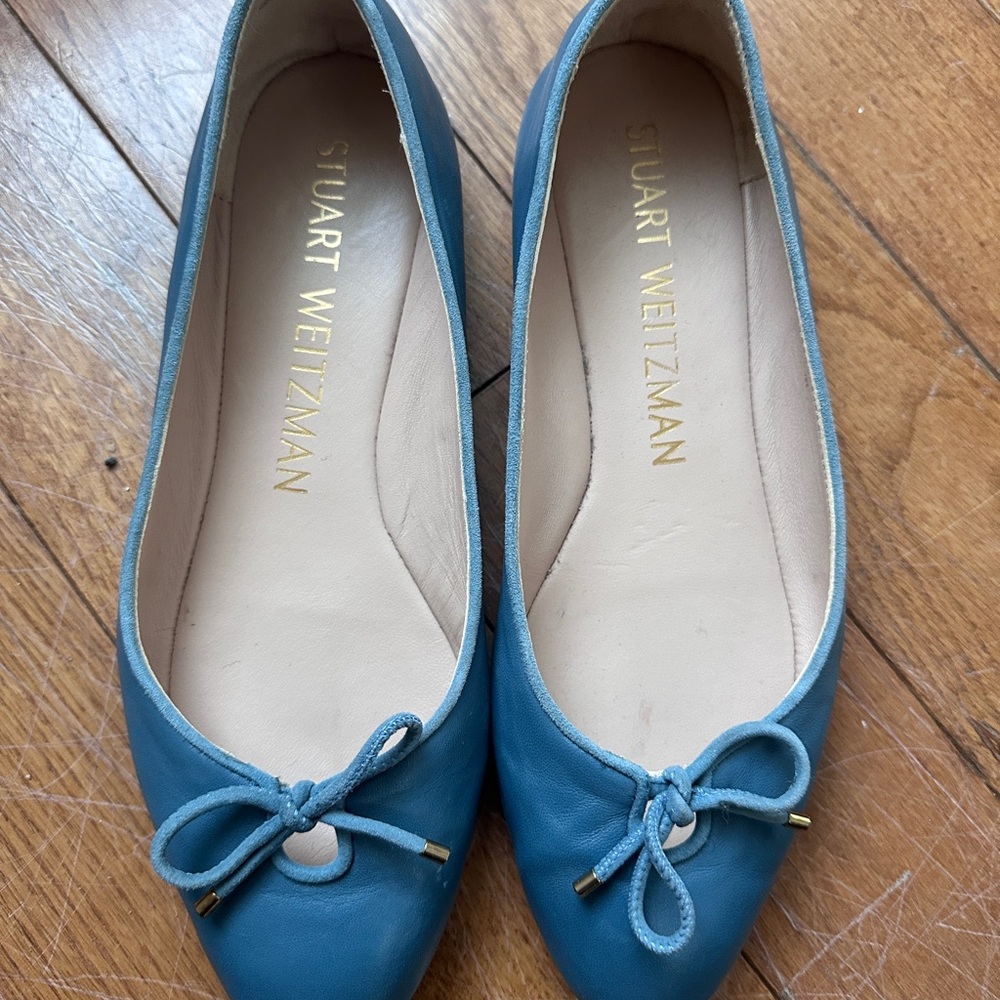 Stuart Weitzman Teal Leather Flats
